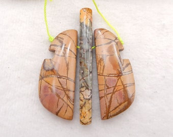 Carved Multi-color Picasso Jasper Gemstone Pendant set, 44x18x8mm,56x6x7mm,25.1g-h5223