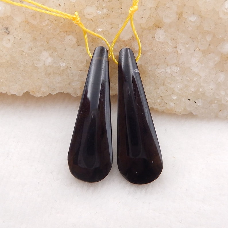 5.2g-C770 Labradorite,Obsidian Intarsia Gemstone Earrings,32x10x6mm