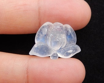 High quality Natural Moon Stone Flower Carving Gemstone Cabochon (can be drilled), Necklace Bead, 15x20x7mm, 2.1g - BTF189