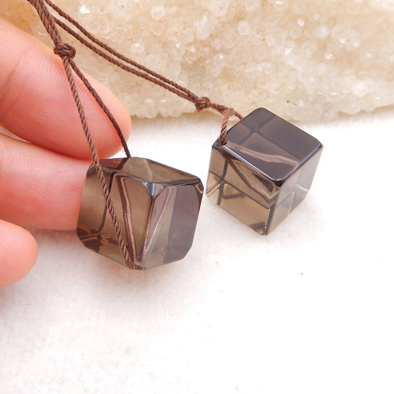 stone for Earrings making,14mm,14.8g-C775 Nugget Smoky Quartz cube earrings Earrings Pair