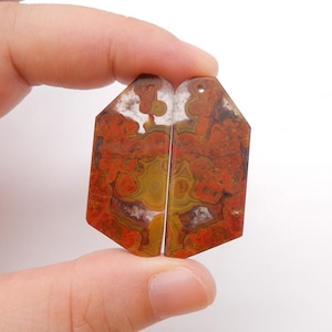 New Nugget Warring States Red Agate Gemstone Earrings, Drilled Gemstone Pair, 37x16x3mm, 8.4g-W21952