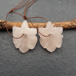New! Carved Rose Quartz Flower Gemstone Earring Beads, Gemstone For Jewelry DIY Making, 32x25x12mm, 15.8g