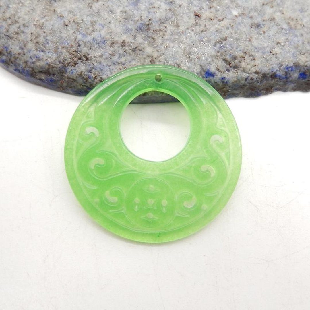 Pendentif En Argent 925 Avec Jade Vert Facetté - Bijou Vintage N°5530 - Parfait état