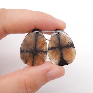 New Natural Chiastolite Gemstone Earring, Natural Stone, 25x19x4mm, 7.8g-W21047