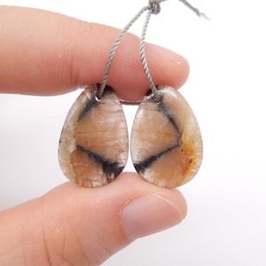 New Natural Chiastolite Gemstone Earring, Natural Stone, 20x14x4mm, 3.7g-W20780