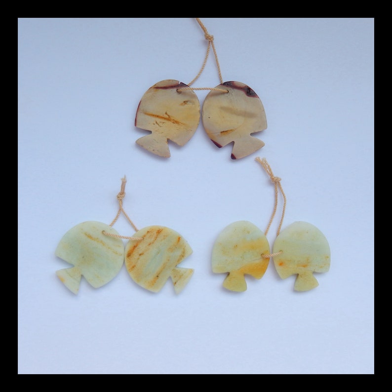 Sale 3 Pairs Fish Earrings,Amazonite Fish Earrings,Mookite Jasper Fish Earrings,29x23x4mm,31x26x4mm,29g n0863