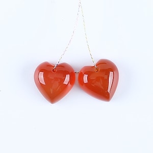 New! Carved Natural Red Agate Heart Shape Gemstone Earring Beads, Drilled Cabochon Pair, Gemstone DIY Making, 12x12x6mm, 2.3g-wg242