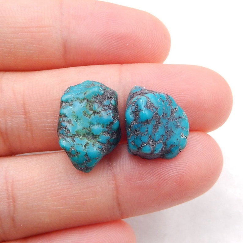 Nugget Turquoise Flatback Gemstone Cabochon Pair 3.1g-h4666 16x11x6mm