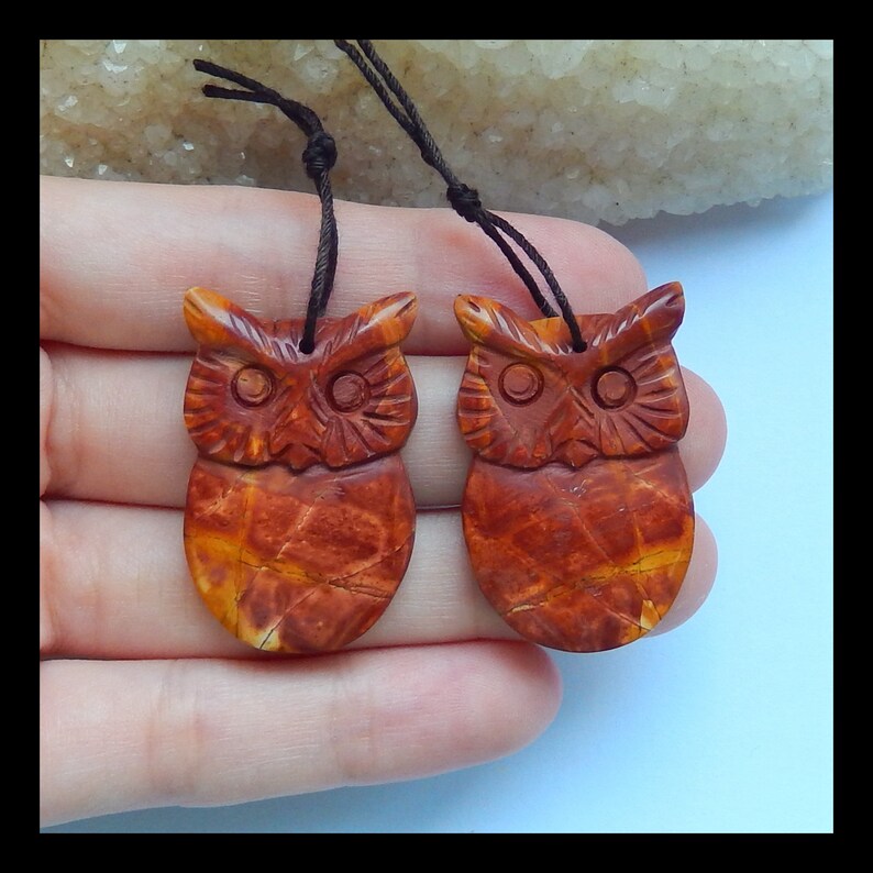 Hand Carved Multi-Color Picasso Jasper Gemstone Owl Earrings,33x21x4mm,11.2g w0452