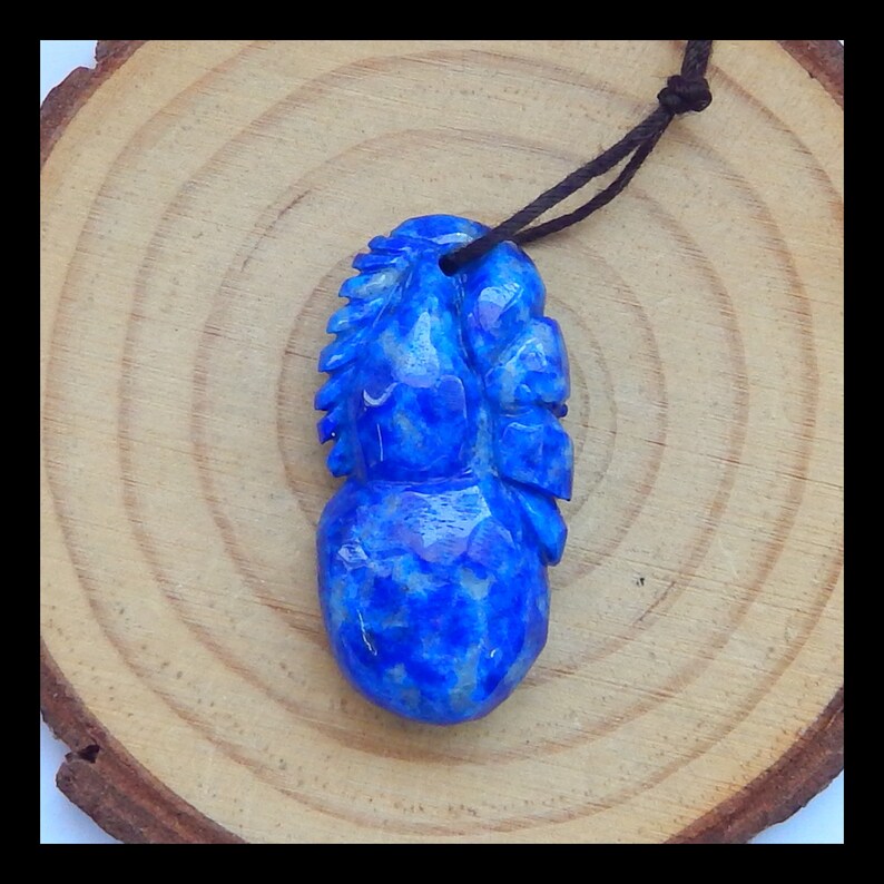 Carved Lapis Lazuli Gemstone Pendant 32x16x9mm,7.7g-h9993