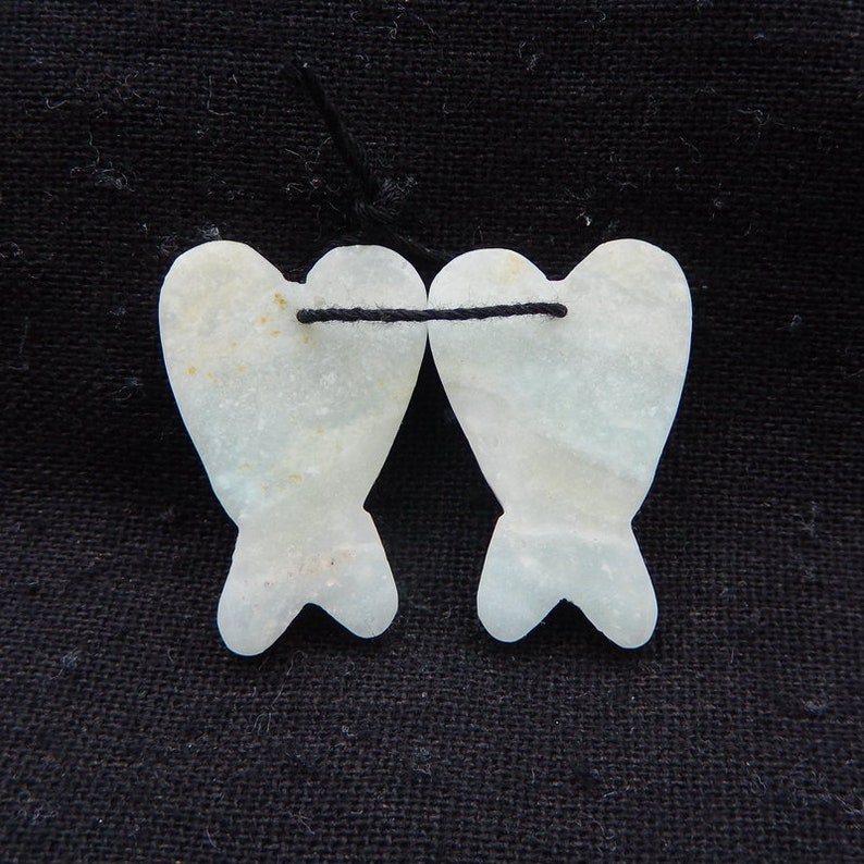 Carved Amazonite Wings Gemstone Earrings 30x20x4mm 7.4g-h9741