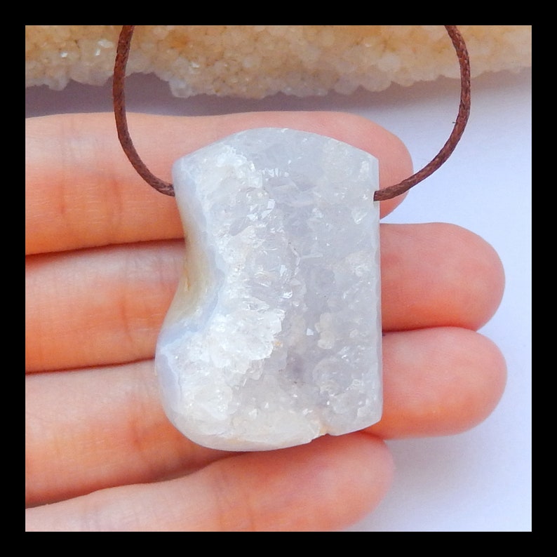 Blue Lace Agate Pendant,Drusy Blue Lace Agate Pendant 36x27x22mm,28.7g-h1025