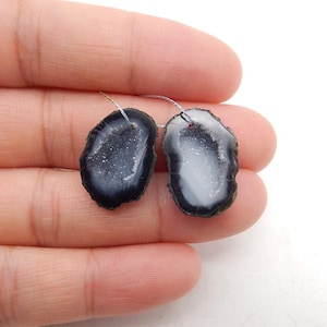 New Arrival! Natural Drusy Agate Gemstone Earrings, Geode, Dangle Earrings, 19x13x5mm, 3g-wg205-7