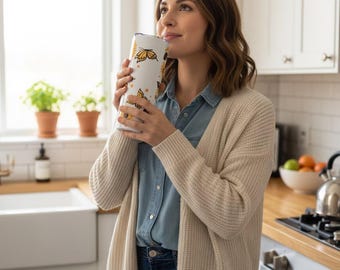 20oz Skinny Tumbler With Butterfly & Flowers Design