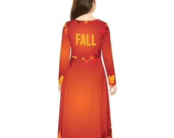 Fall-Inspired Women's Long Sleeve Dance Dress (AOP)