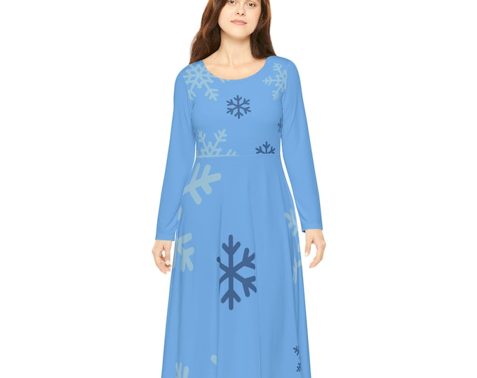 Blue Snowflake Pattern Long Sleeve Dress