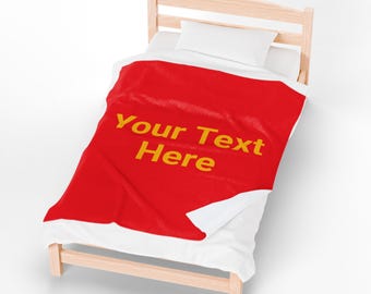 Custom Text Red Velveteen Plush Blanket | Personalized Name Blanket