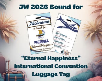 JW 2026 Bound For Porto Portugal For Eternal Happiness International Convention Luggage Tag