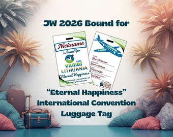 JW 2026 Bound For Vilnius Lithuania For Eternal Happiness International Convention Luggage Tag