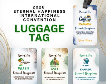 Personalized JW International Convention Luggage Tag Insert | Eternal Happiness Travel Tag PNG