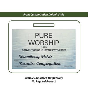 2025 Regional Convention Badge | Digital Download | Customizable Name & Congregation | Jehovah’s Witness Convention | "Pure Worship"