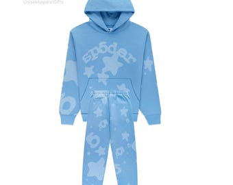 Conjunto deportivo unisex azul celeste hecho a mano con sudadera con capucha personalizada y pantalón deportivo cómodo