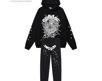 Handmade Soft Cotton Cozy Streetwear Black Tracksuit Set Pullover Hoodie & Sweatpants