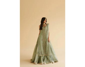open lace back dress Bin Saeed Organza Party Wear Pakistani Suit BIN151