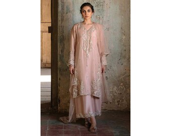 Vestido de seda rusa hecho a mano, vestido de fiesta indio pakistaní.