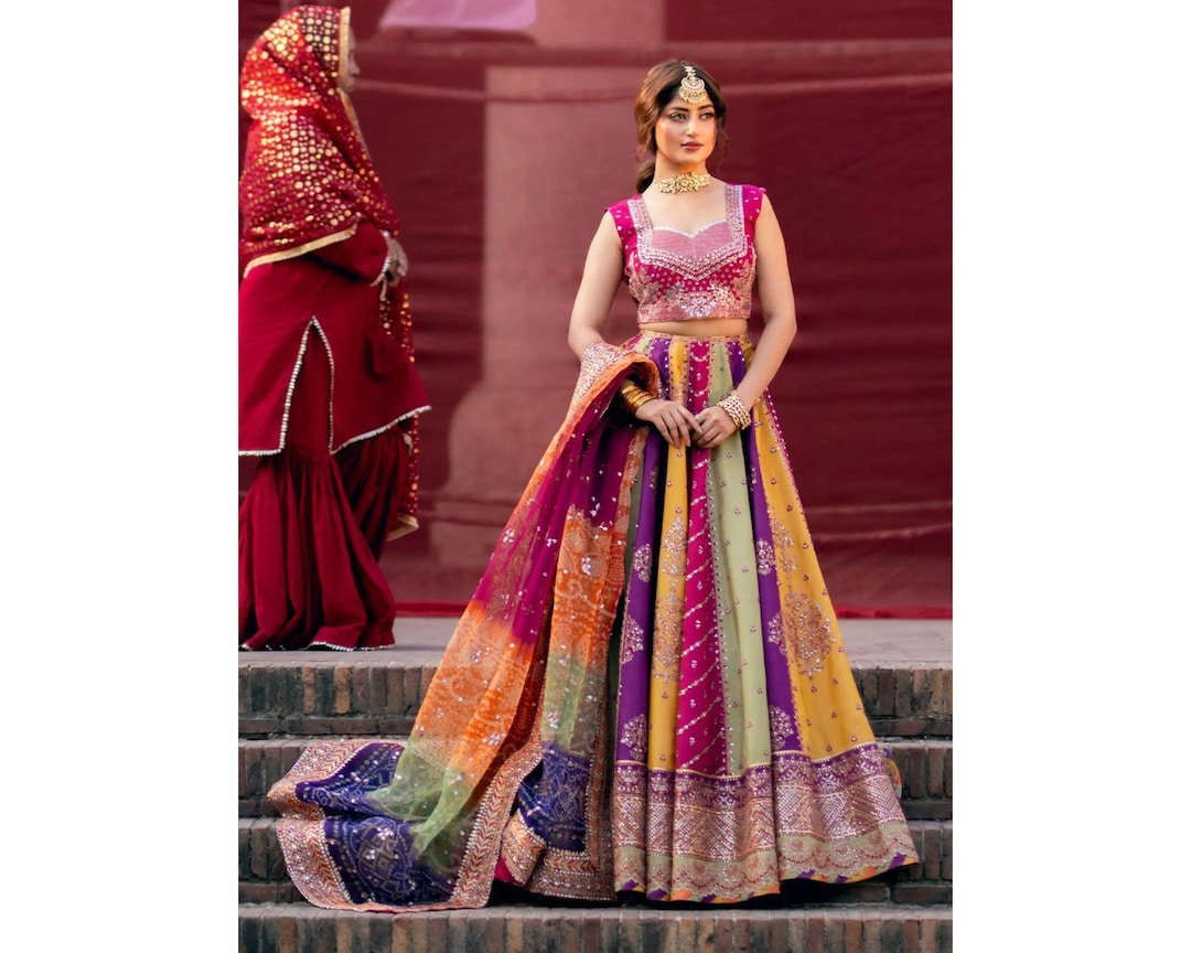 orange and purple mehndi dress Lehenga Choli Mehndi Dresses By Pakistani Designers Red And Purple  Pakistani Wedding Dress Designer Purple Lehenga
