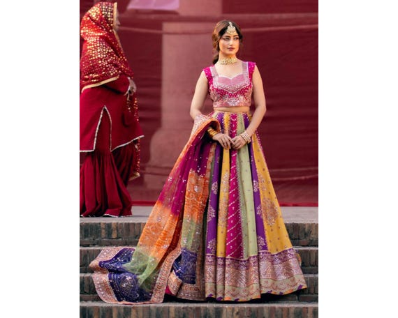 green and purple mehndi dress Shilpa Shetty Neon Green Mehndi Wear Salwar Suit main image 0