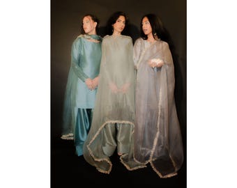 Seide Shalwar Anzug | Pakistanische indische Abendkleid, Organza Dupatta