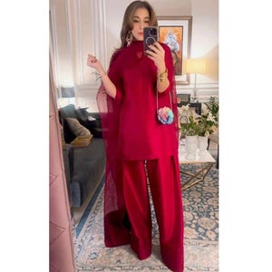 Rohe Seide oder Shamose Seide Farshi Shalwar Kameez: Indisch Pakistanisches Outfit mit Organza Dupatta Bild 1