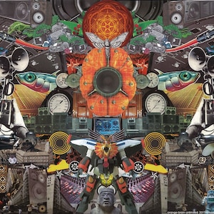 May include: A colorful collage featuring a central image of a large, orange, flower-like design with a black center. The collage is filled with various images, including speakers, microphones, and other electronic equipment. The text "orange brain unlimited 2011" is visible at the bottom of the image.