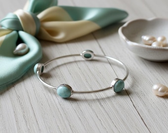 Larimar Bangle, Handmade Bangle, 925 Silver Bangle, Natural Larimar, Gemstone Bangle, Beautiful Ring, Boho Bangle, Larimar Jewelry, Gift Her
