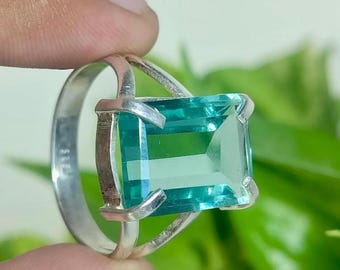 Emerald Cut Aquamarine Ring | Sterling Silver Statement Ring | March Birthstone Jewelry | Aquamarine Statement Ring |Gift for Her