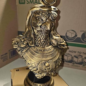 Large Egyptian Sun God Ra Statue, vintage Metallic Wax Finished Ancient Deity Sculpture for Altar, Antique Egyptian Mythology Gift