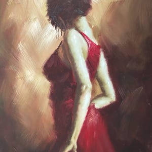 Spanischer Flamenco Tänzer im roten Kleid, gerahmtes Ölgemälde, mediterrane Einrichtung, elegante Figur, Kunstwerk 25x30&quot;