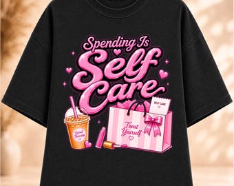 Gastar es autocuidado PNG, Matemáticas para chicas PNG, Frase divertida sobre compras PNG, Diseño de camiseta de terapia de compras, Camiseta gráfica Coquette, Descarga instantánea