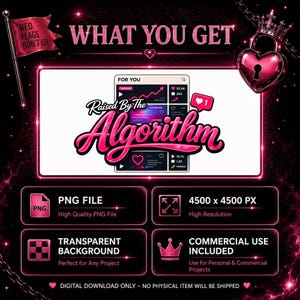 What You Get image displaying Raised By The Algorithm PNG instant download details and file specifications.