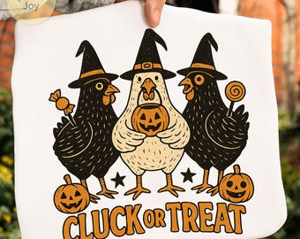Kurczak Gdakanie albo psikus PNG | Zabawna czarownica kura Halloween Clipart