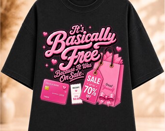 Es prácticamente gratis porque estaba en oferta PNG, Chica Matemática PNG, Frase Divertida sobre Compras PNG, Diseño de Camiseta para Terapia de Compras, Descarga Instantánea