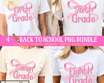 Girly Pink Bow Back to School PNG Bundle: 5th-8th Grade (Digital Download)
