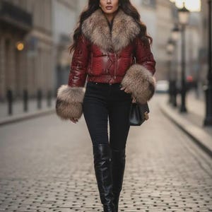 Luxury Handmade Python-Embossed Leather Jacket for Women | Fox Fur Trim