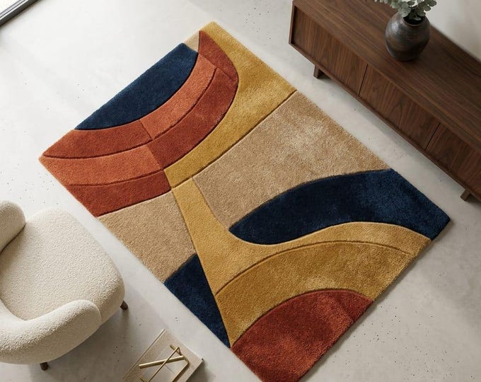 Featured listing image: Hand-Tufted New Zealand Wool Abstract Rug, Modern Geometric Luxury Carpet