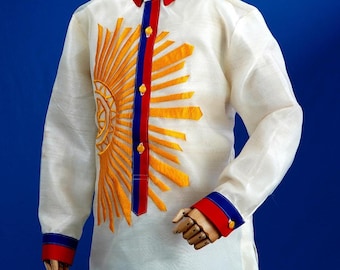 Barong Tagalog for Men | Piña Organza Sports Collar - Sinag2540 | Aquino's Artisan Embroidery | Proudly Made in the Philippines