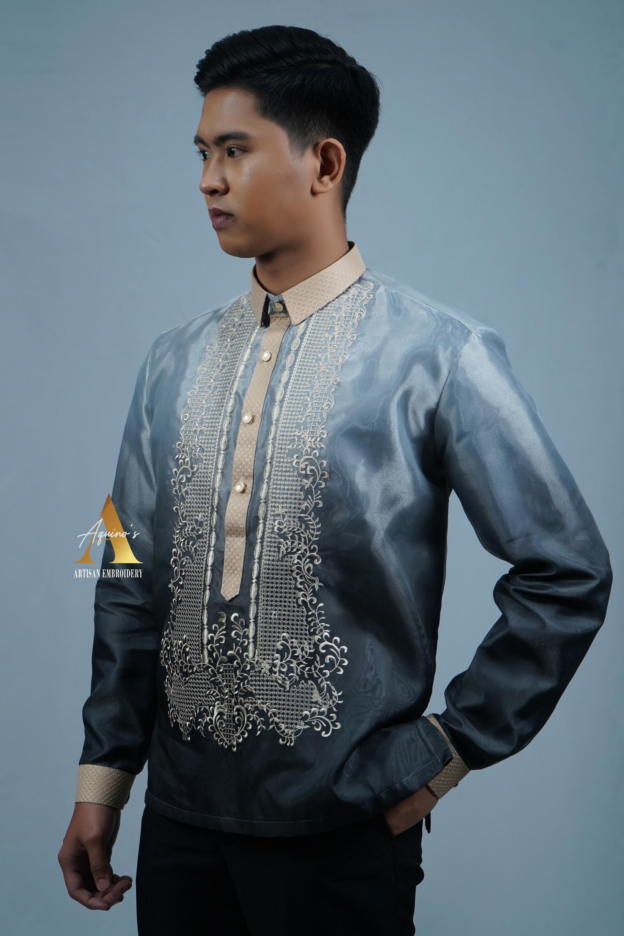 Barong Tagalog for Men | Piña Organza Monochromatic Midnight