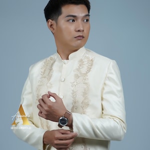 Barong Tagalog for Men | Coat Barong Piña Organza Satin Lining - Ace1122 | Aquino&#39;s Artisan Embroidery | Proudly Made in the Philippines