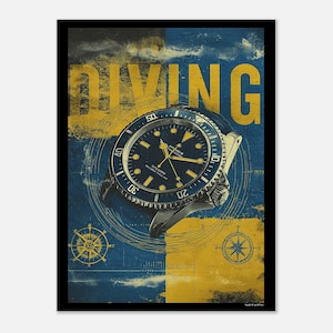 Vintage Diving Watch Poster Print | Horlogerie Art | Golden Age Collection | Ocean Explorer Print image 2