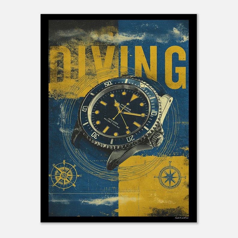 Vintage Diving Watch Poster Print | Horlogerie Art | Golden Age Collection | Ocean Explorer Print image 2